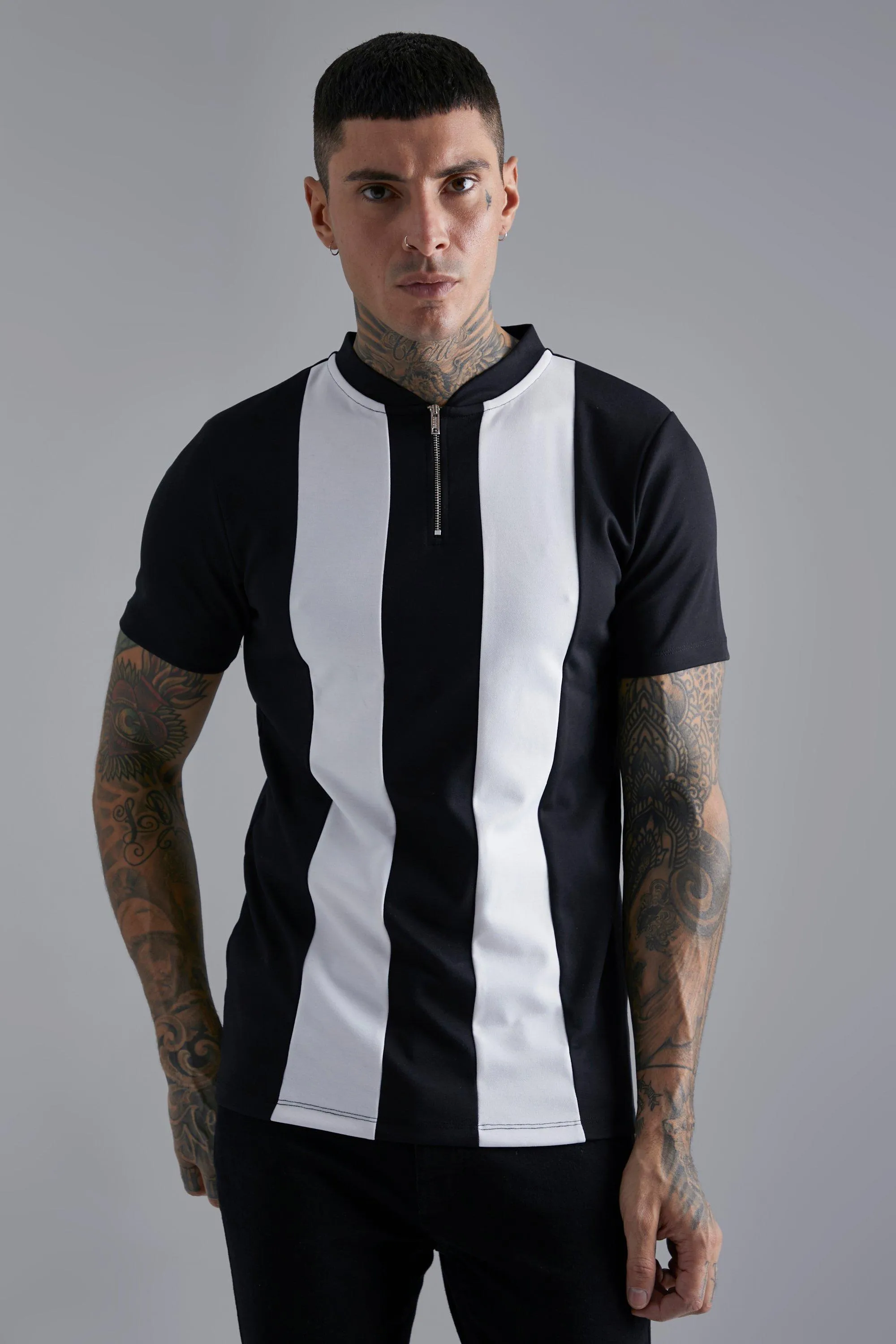 Slim Fit Smart Panelled Bomber Neck Polo