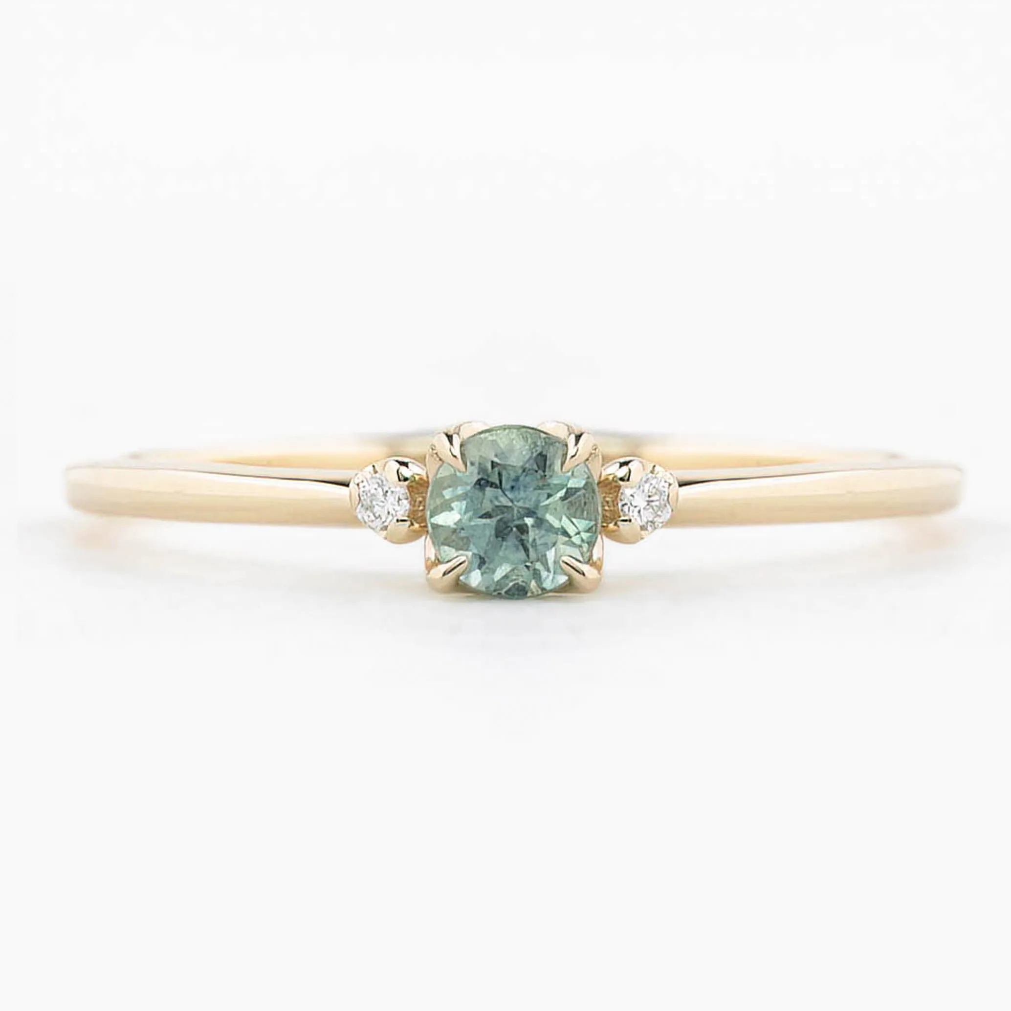 Sofia Ring 4mm 0.30ct Blue Green Round Montana Sapphire, 14K Yellow Gold