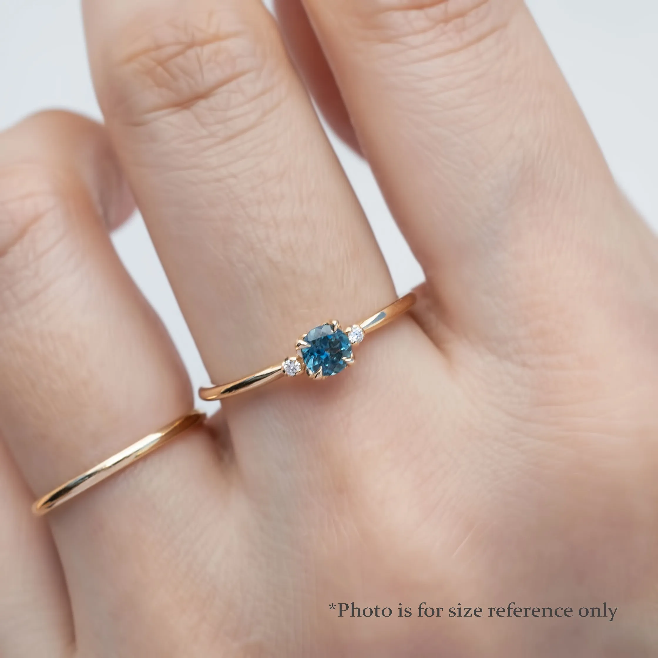 Sofia Ring 4mm 0.30ct Blue Green Round Montana Sapphire, 14K Yellow Gold