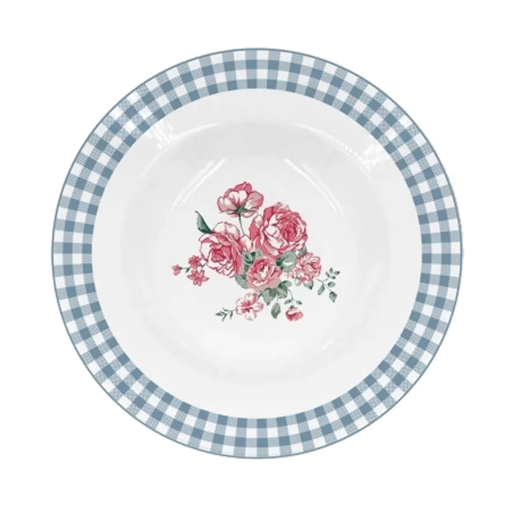 Soup Plate Blue Gingham floral