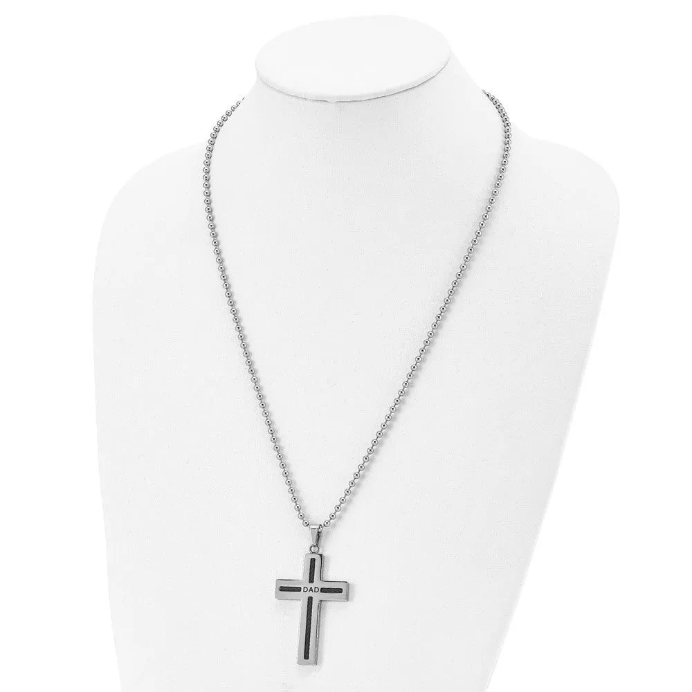 Stainless Steel & Black Plated Cable DAD Cross Necklace, 24 Inch