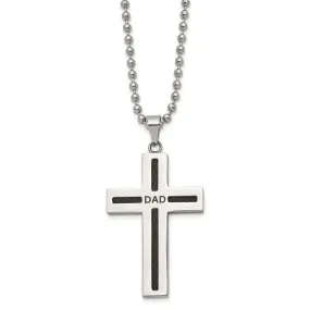 Stainless Steel & Black Plated Cable DAD Cross Necklace, 24 Inch