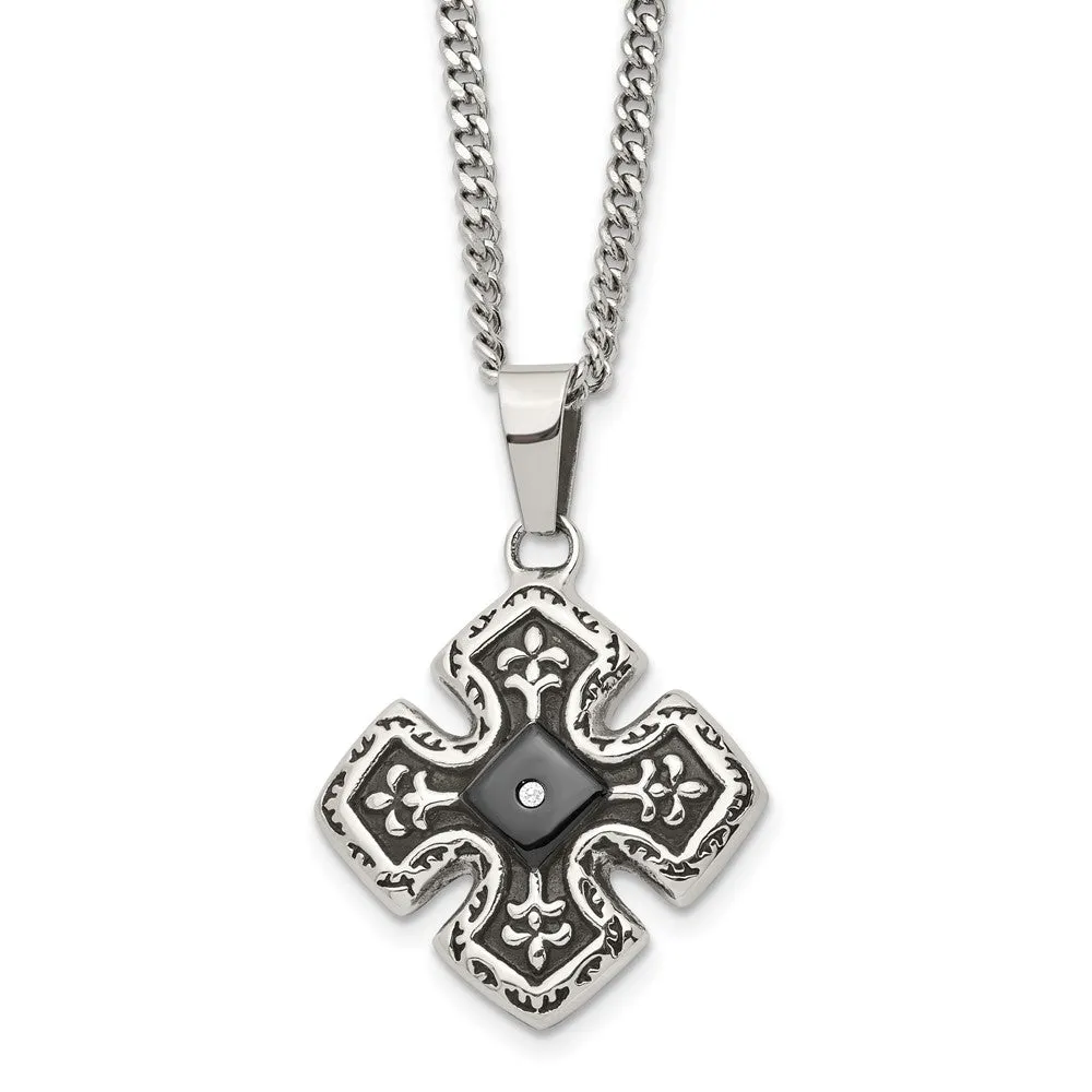 Stainless Steel, Black Plated & CZ Celtic Cross Necklace, 20 Inch