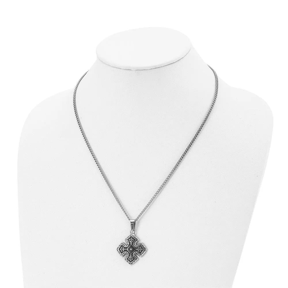 Stainless Steel, Black Plated & CZ Celtic Cross Necklace, 20 Inch