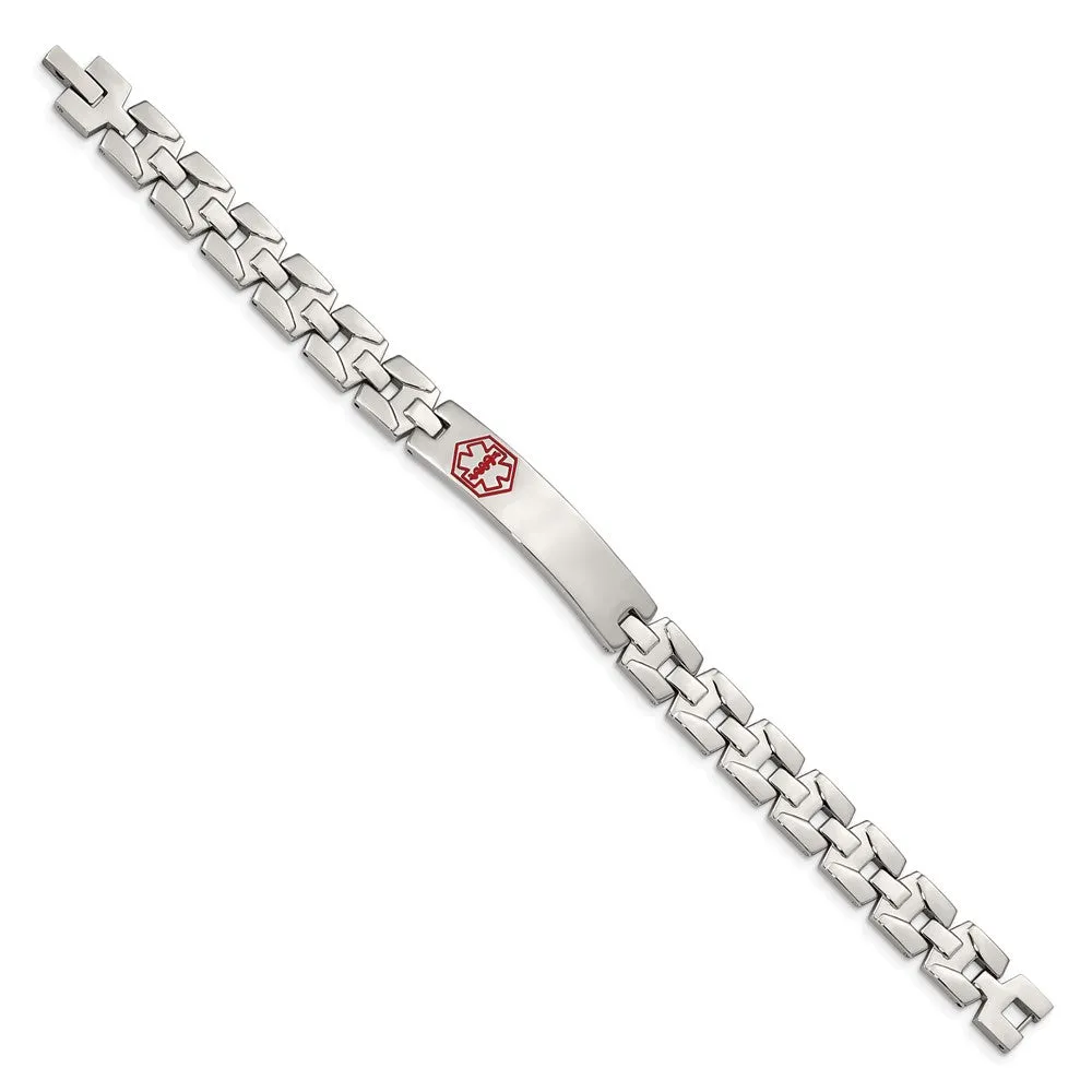 Stainless Steel Red Enamel Medical I.D. Bracelet, 8 Inch