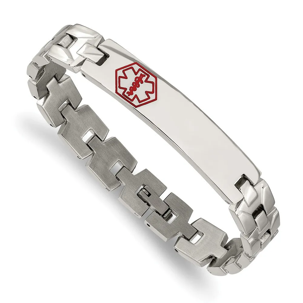 Stainless Steel Red Enamel Medical I.D. Bracelet, 8 Inch