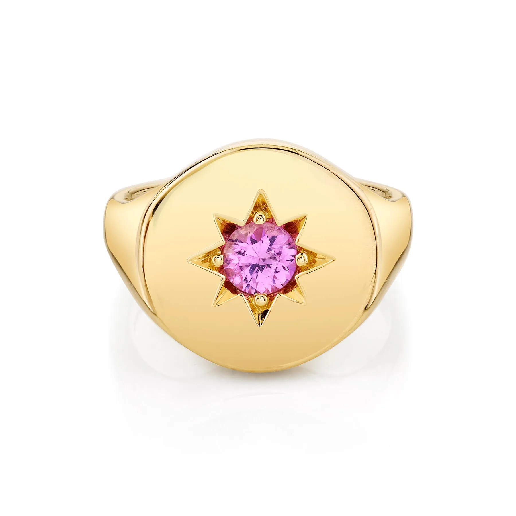 Star Set Signet Ring - Pink Sapphire / 14k Yellow Gold