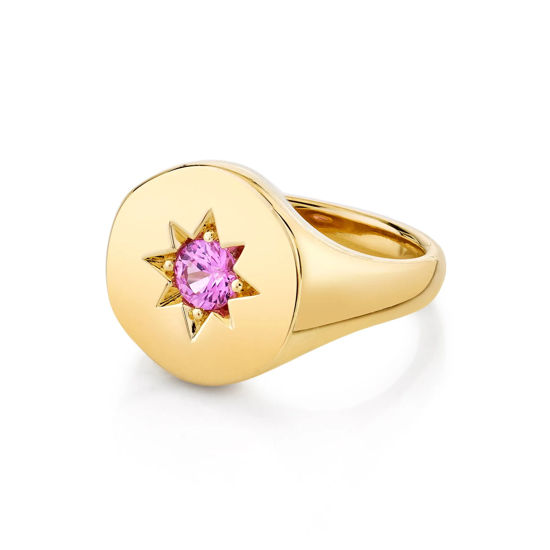 Star Set Signet Ring - Pink Sapphire / 14k Yellow Gold