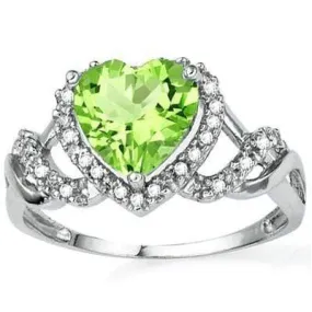 STUNNING 1.96 CT PERIDOT & 21 PCS WHITE DIAMOND 10K SOLID WHITE GOLD RING