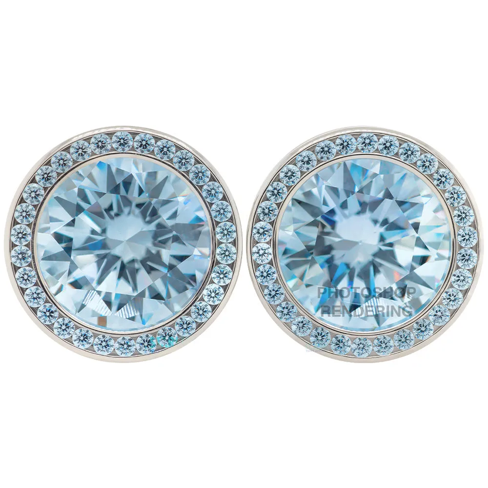 Super Gemmed BIG BLING Plugs ( Eyelets ) with Brilliant-Cut Gems - Blue Zircon