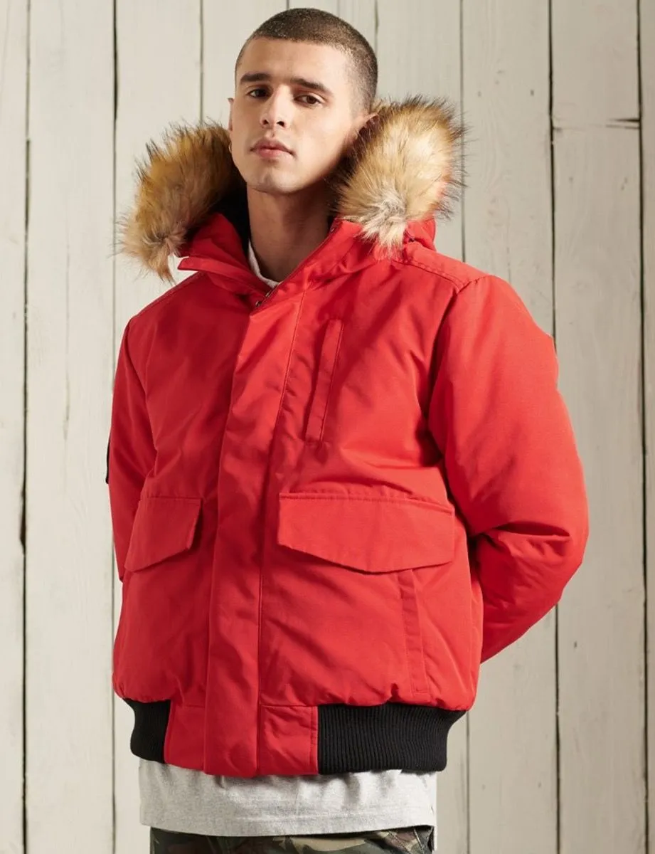 Superdry Everest Bomber Faux Fur Parka Jacket High Risk Red