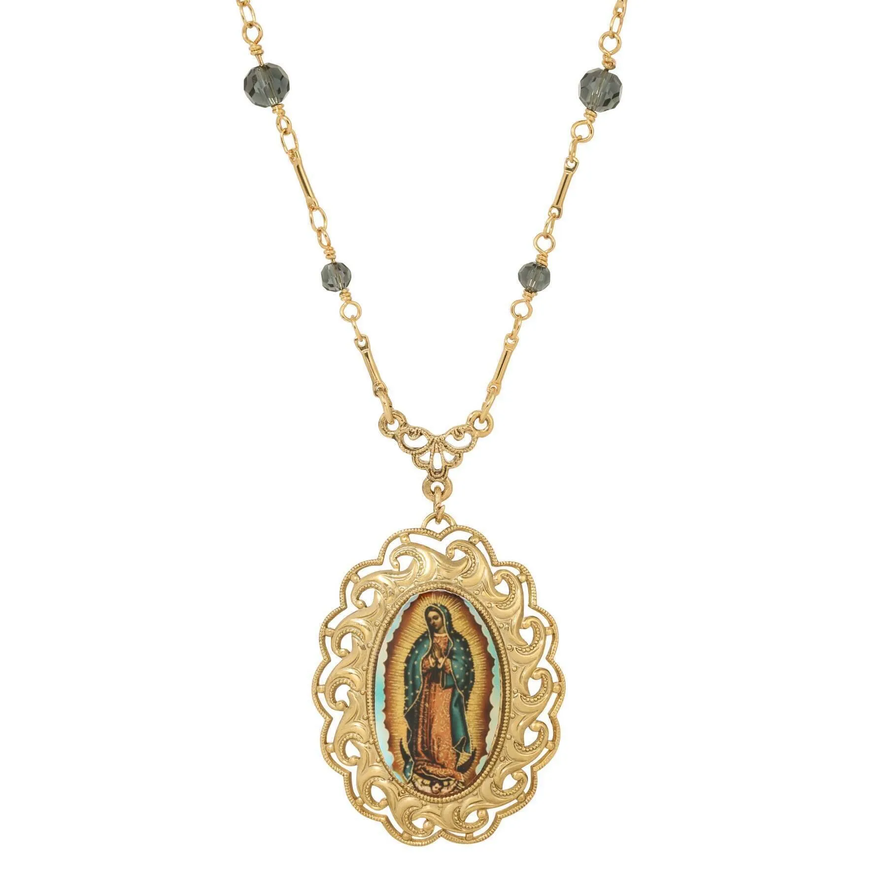 Symbols Of Faith Our Lady Of Guadalupe Radiant Pendant Blue Bead Necklace 20