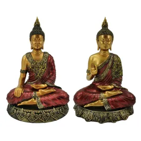 Thai Buddha Figurine - Red and Gold Contemplation BUD385