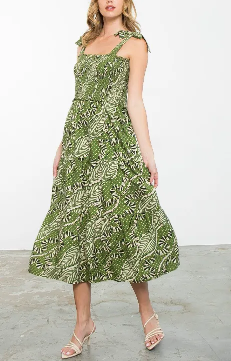 THML TIE STRAP PRINT MAXI DRESS