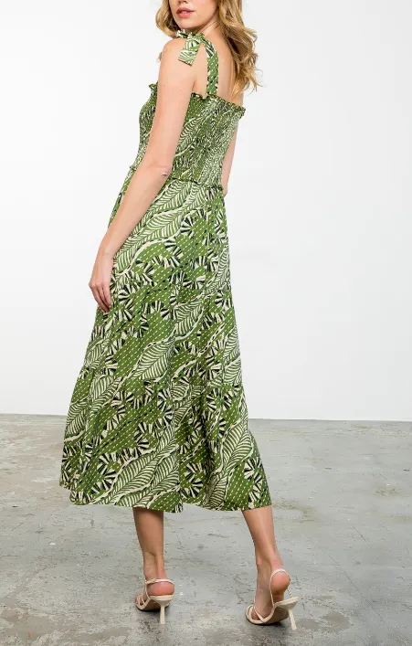 THML TIE STRAP PRINT MAXI DRESS