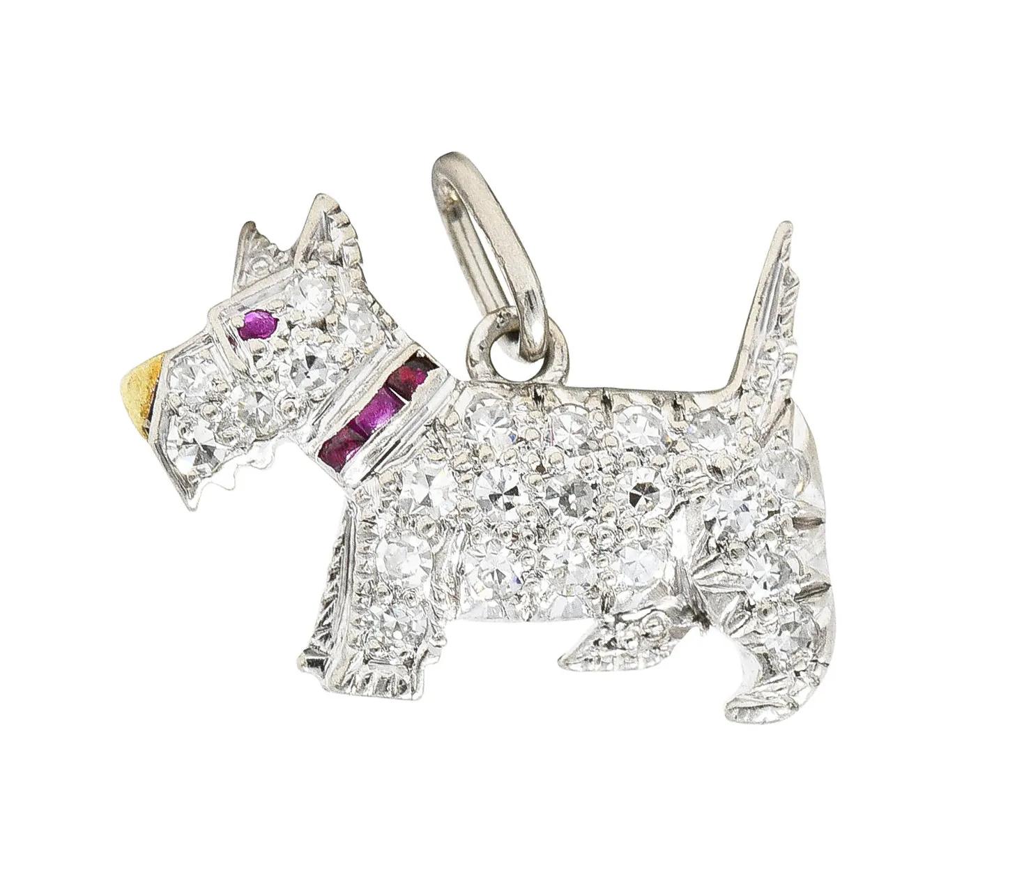 Tiffany & Co. Art Deco 0.35 CTW Pave Diamond Ruby Platinum Scottish Terrier Dog Charm