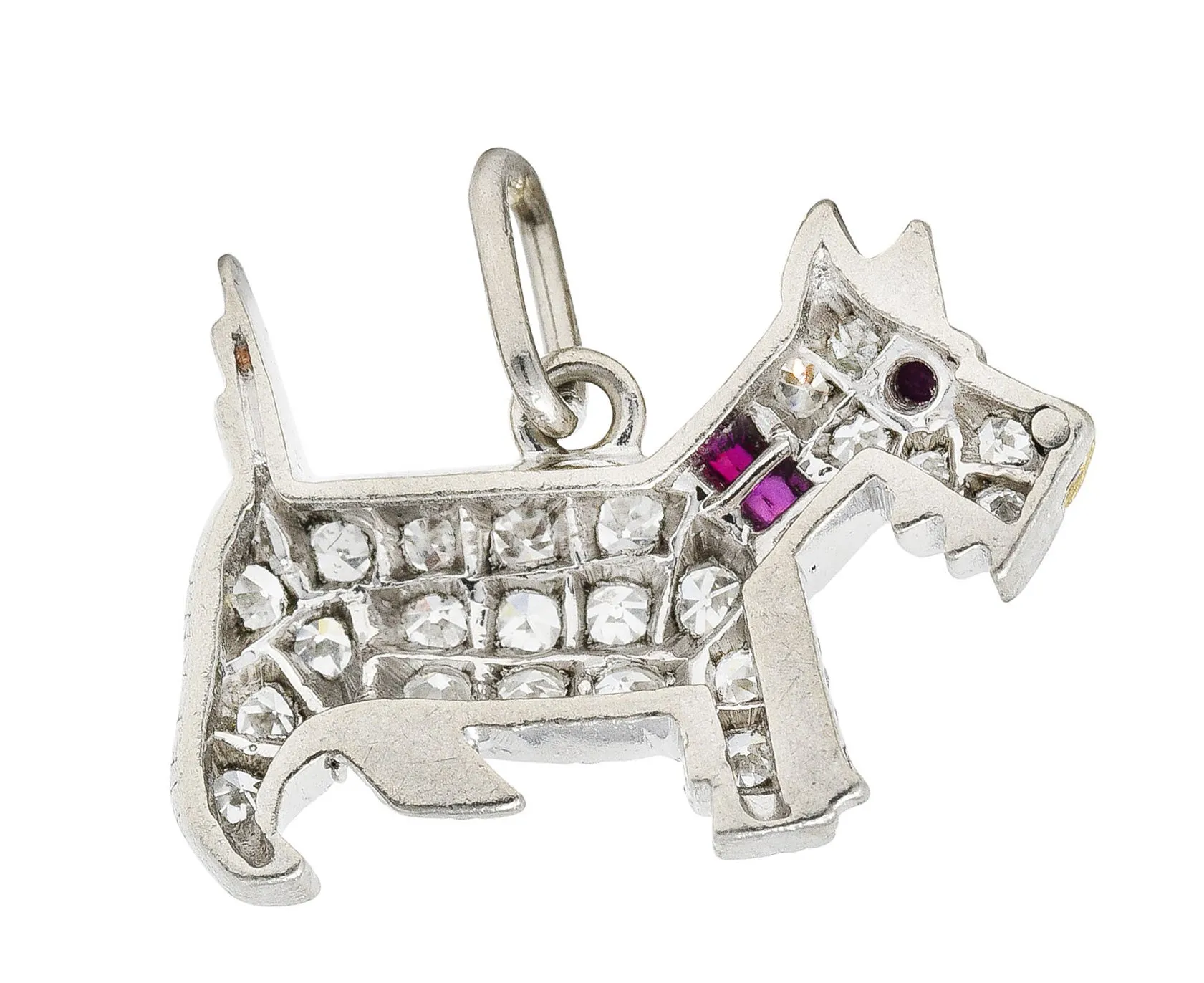 Tiffany & Co. Art Deco 0.35 CTW Pave Diamond Ruby Platinum Scottish Terrier Dog Charm