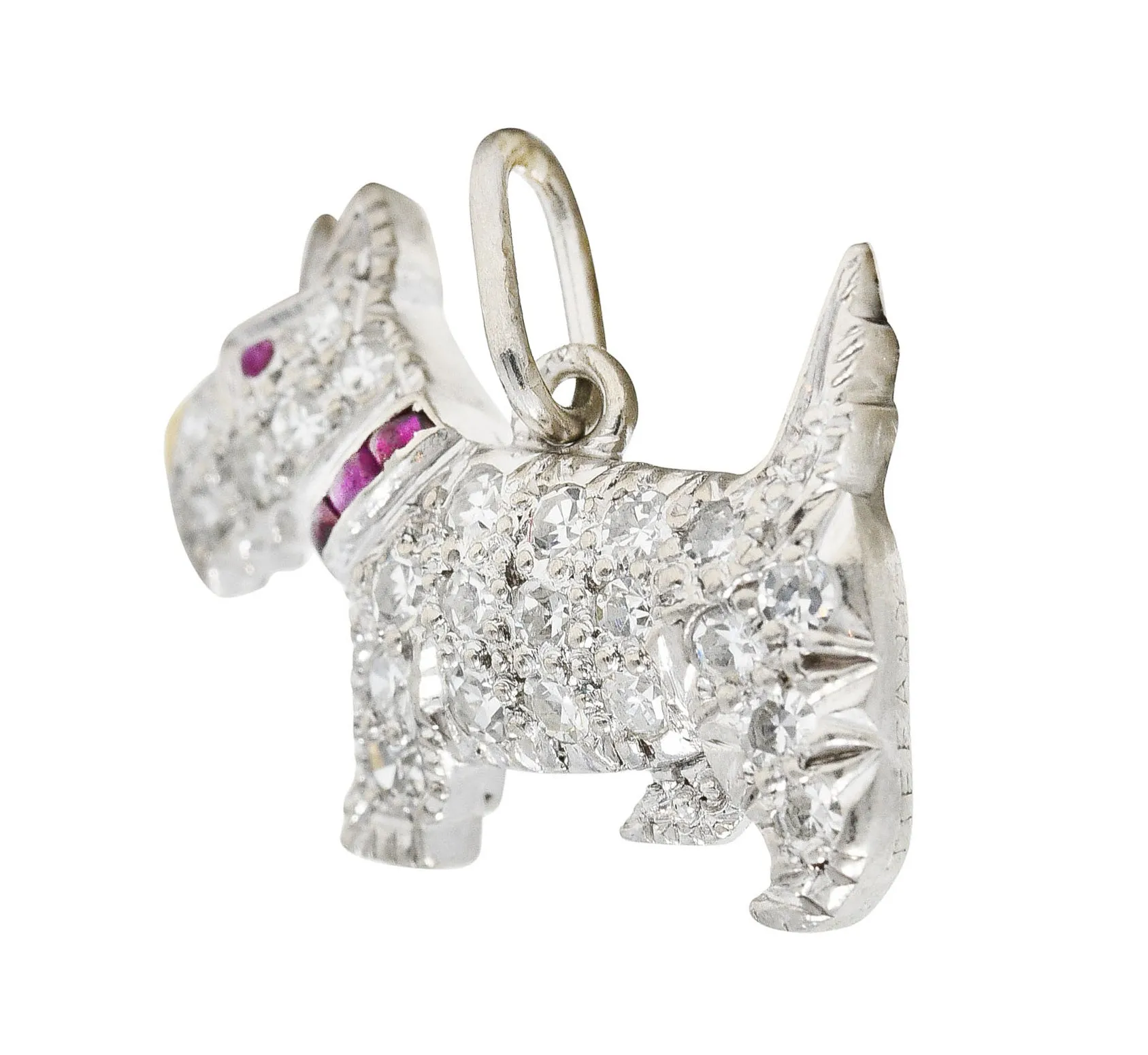 Tiffany & Co. Art Deco 0.35 CTW Pave Diamond Ruby Platinum Scottish Terrier Dog Charm