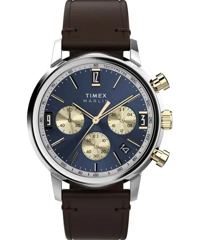 Timex Marlin Quartz Chrono (40mm) Blue Dial / Brown Leather Watch