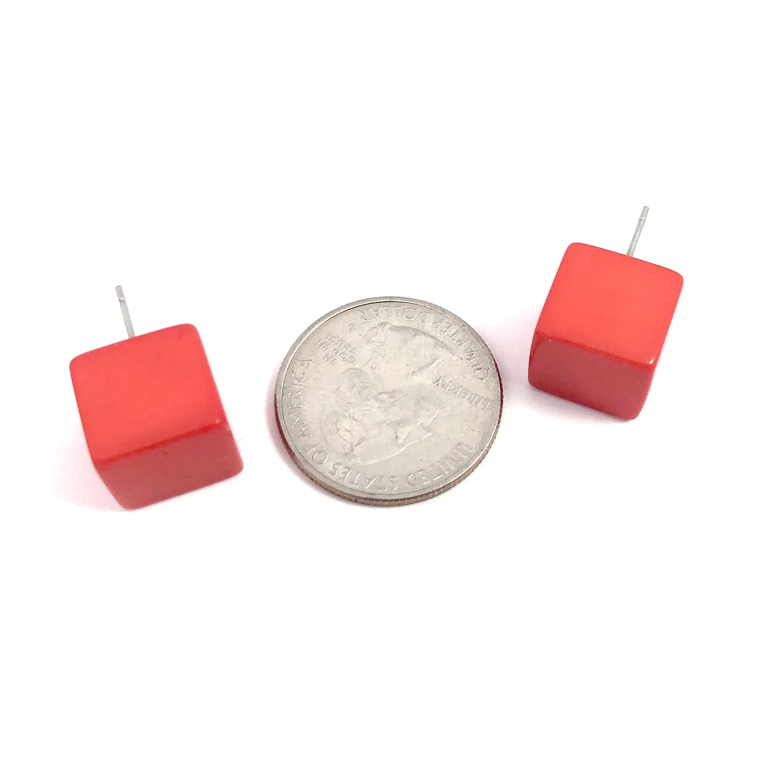 Tomato Red Jumbo Cube Stud Earrings