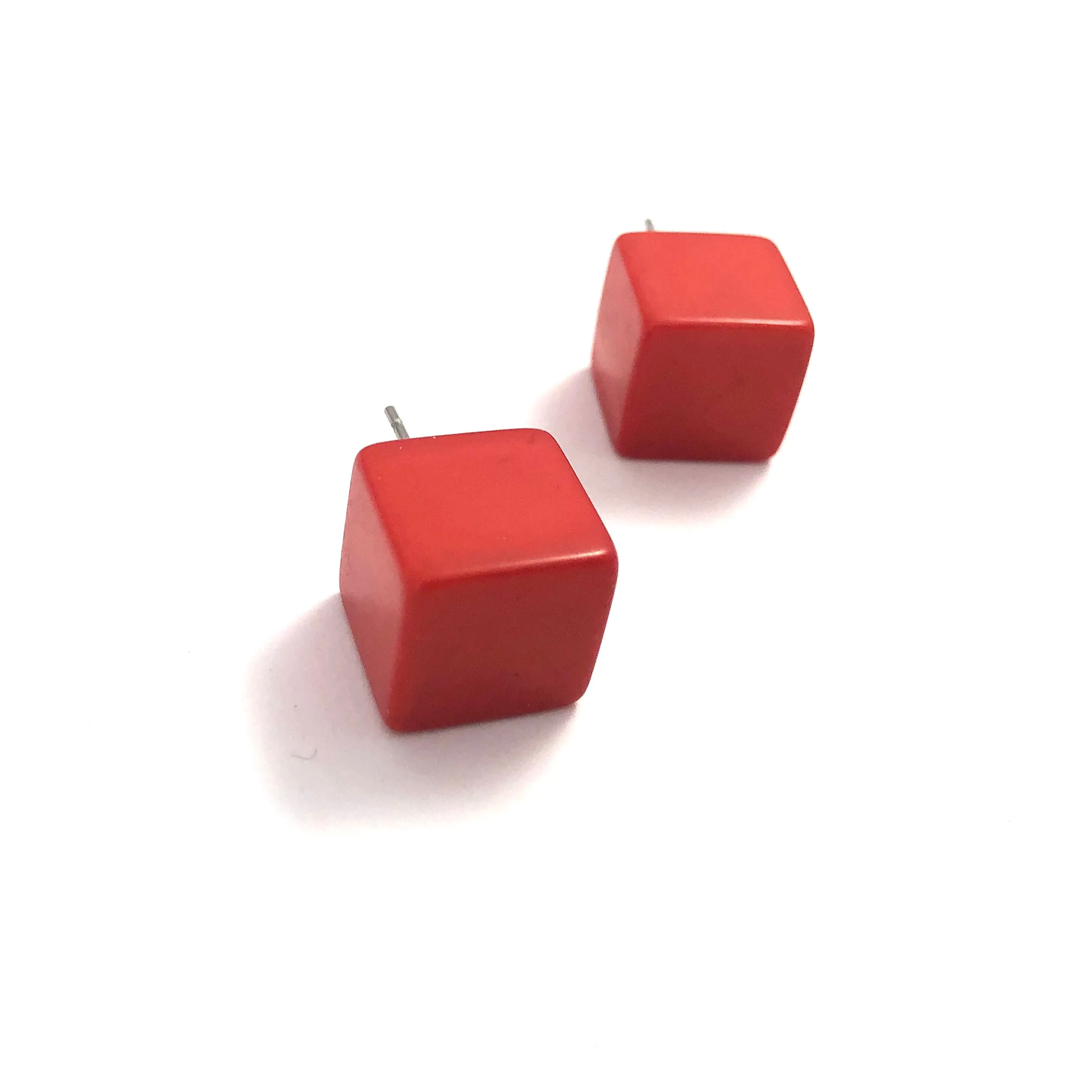 Tomato Red Jumbo Cube Stud Earrings