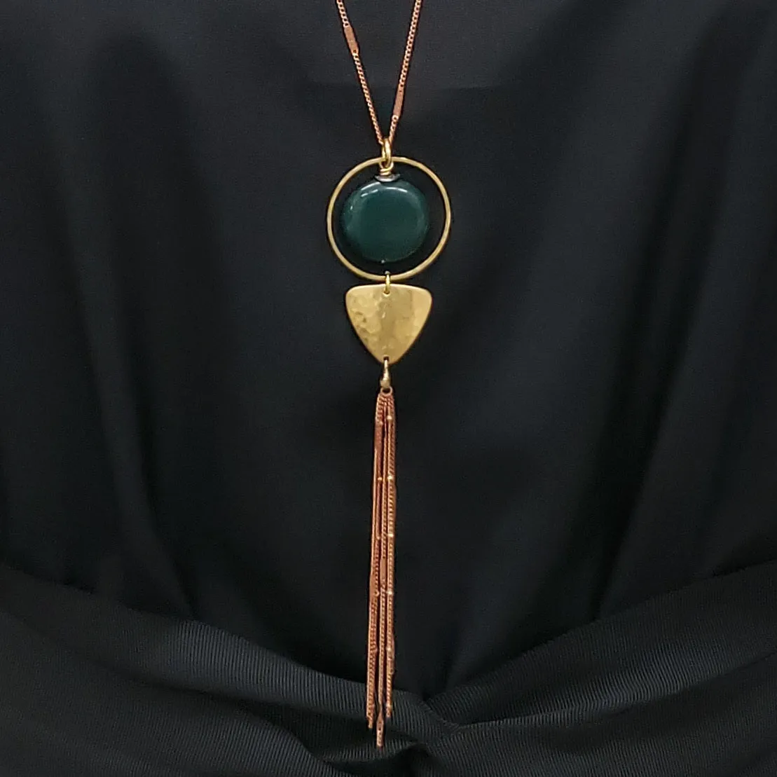 Trigon Tassel Necklace - Green Ocean Jasper