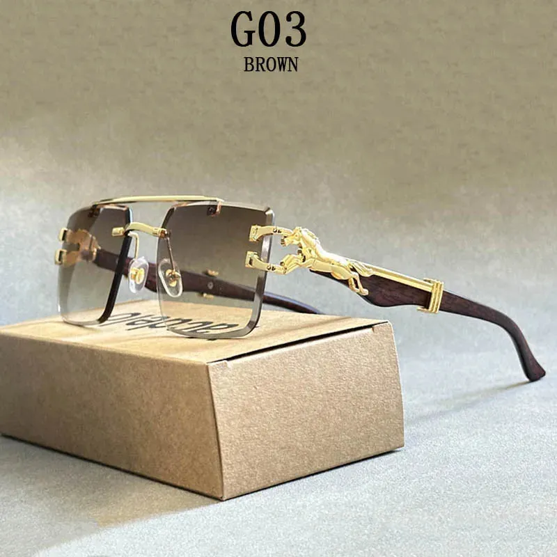 Unisex Vintage Luxury Style Rimless Square Designer Fashion Sunglasses