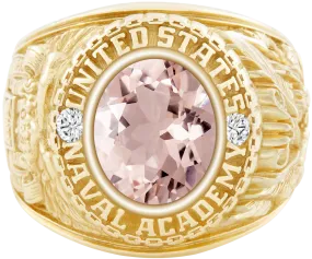 USNA Class Ring Mod with Morganite Centerpiece and Diamond Dividers