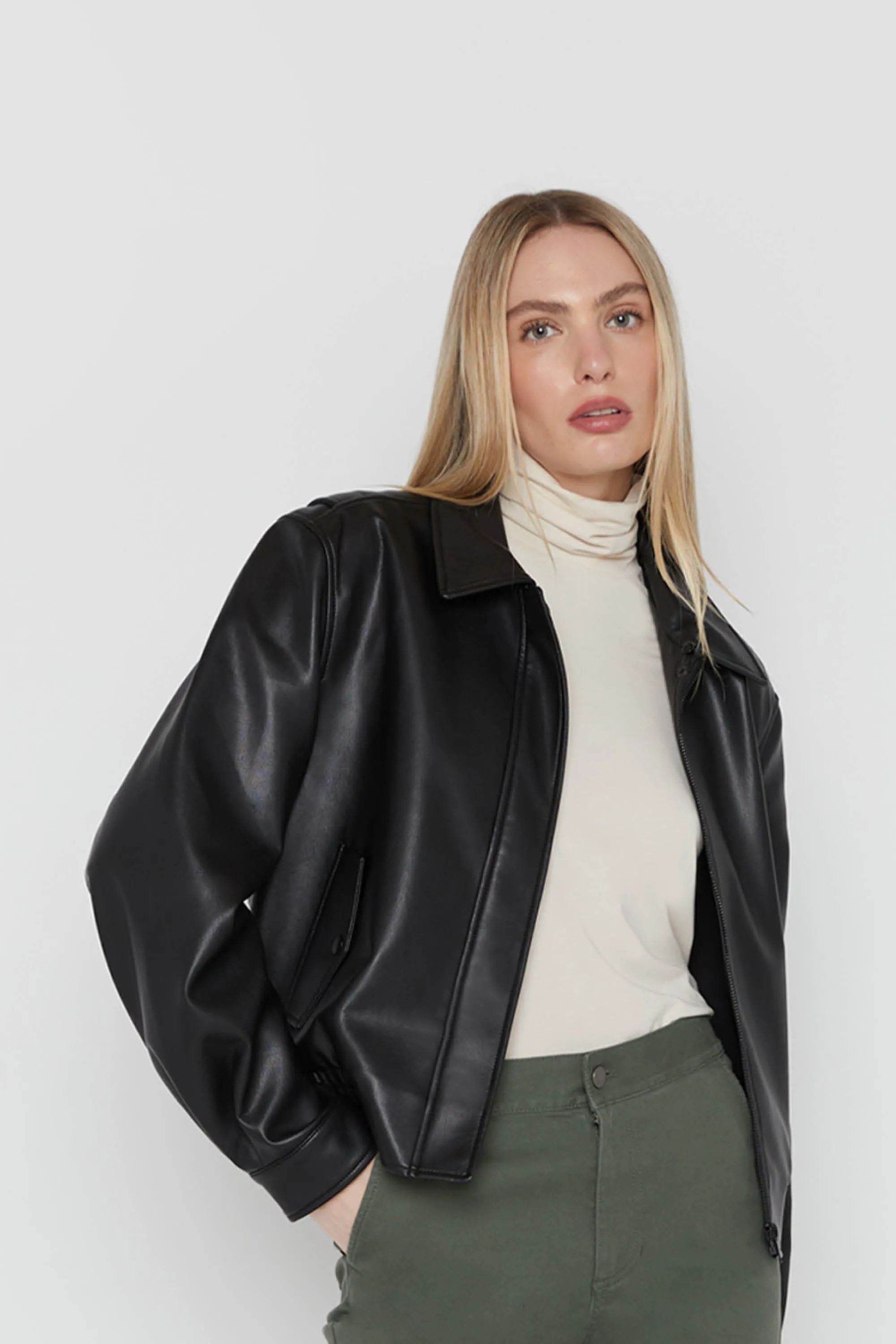 VEGAN LEATHER BOMBER JACKET