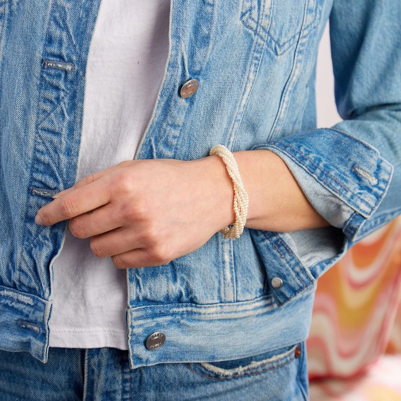 White Seed Pearl Multi-Strand Bracelet