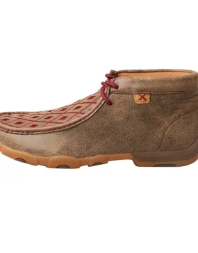 Womens Twisted X Chukka Driving Moc Brown Burgundy Embroidery