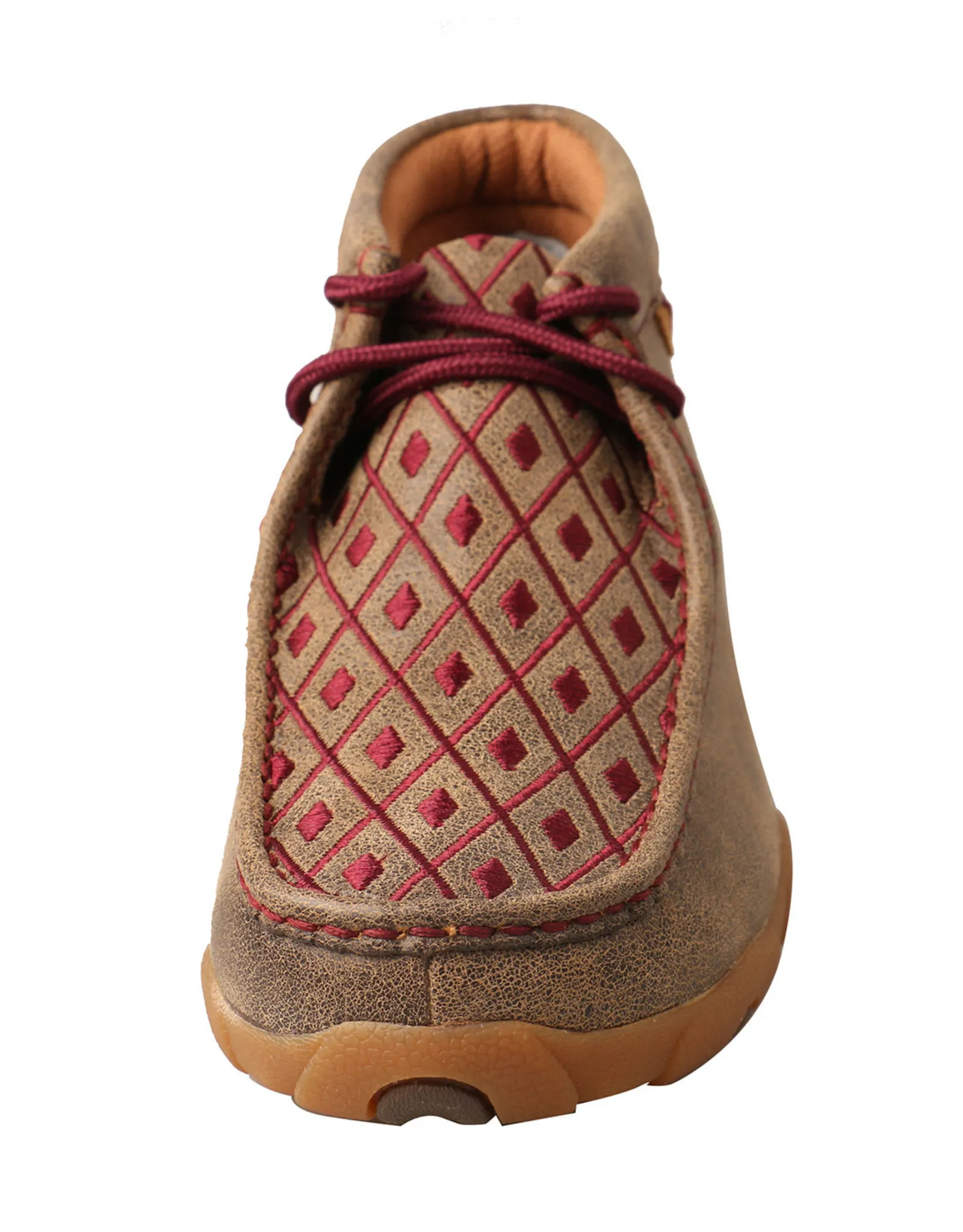 Womens Twisted X Chukka Driving Moc Brown Burgundy Embroidery